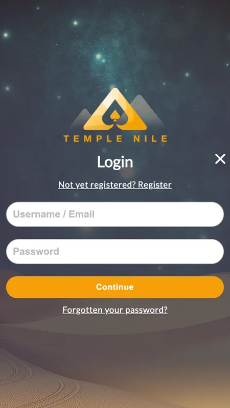 Temple Nile homepage with login button highlighted